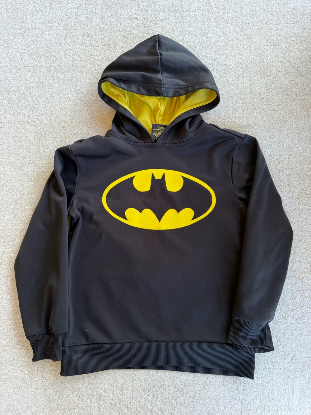 Batman Black Hoodie with Yellow Logo and Lined Hood